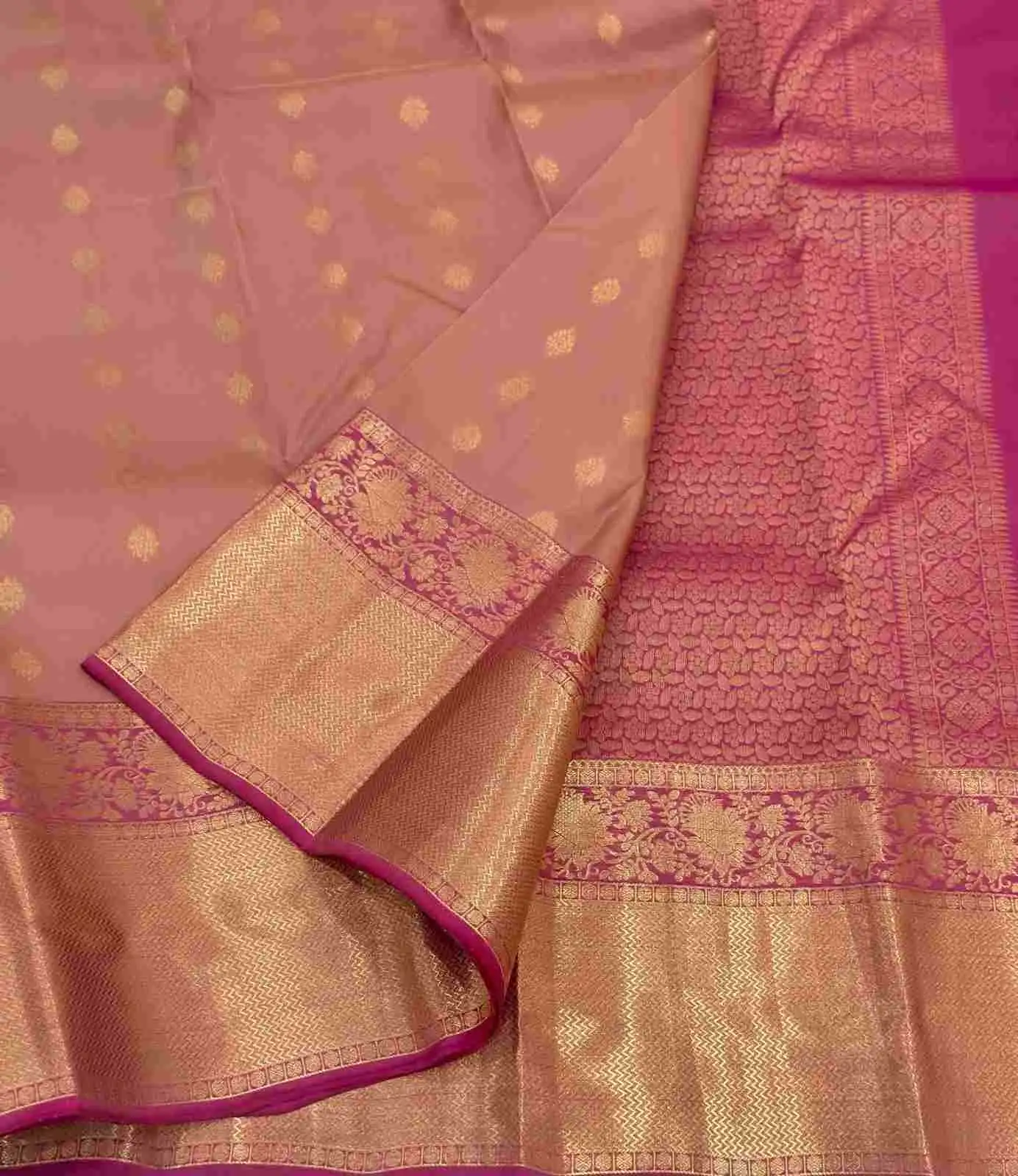 Dusty Rose Floral Butta Zari Kanchipuram Silk Saree